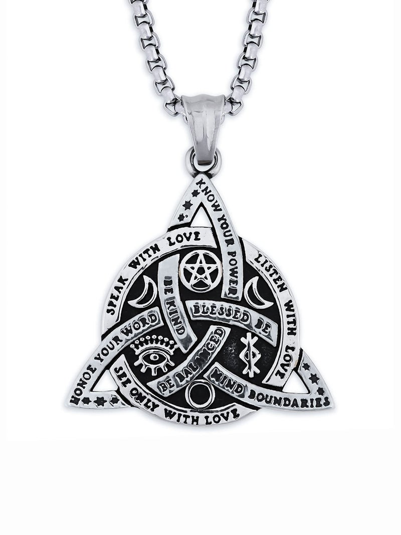 HAQUIL Triquetra Necklace, Silver Plated Stainless Steel Celtic Triquetra Inspirational Quote Pendant, Box Chain, Jewelry Gift for Men and Women - Image 1